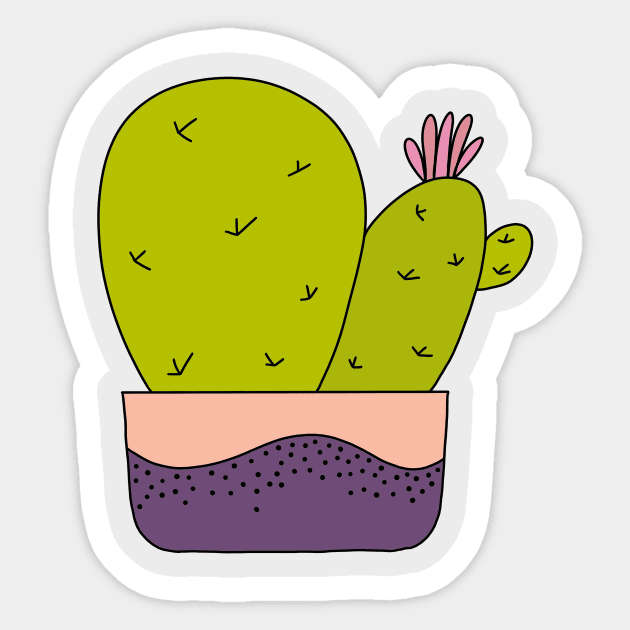 Cute Cactus Design #117: Cacti Bunch With Pink Flower Sticker by DreamCactus